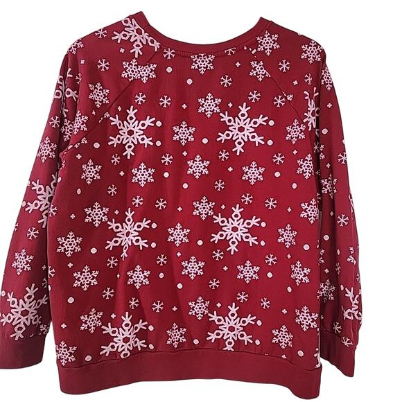 Rudolph the Red Nosed Reindeer Sweatshirt Red Snowflakes Holiday Pullover L/XL F - Picture 4 of 6